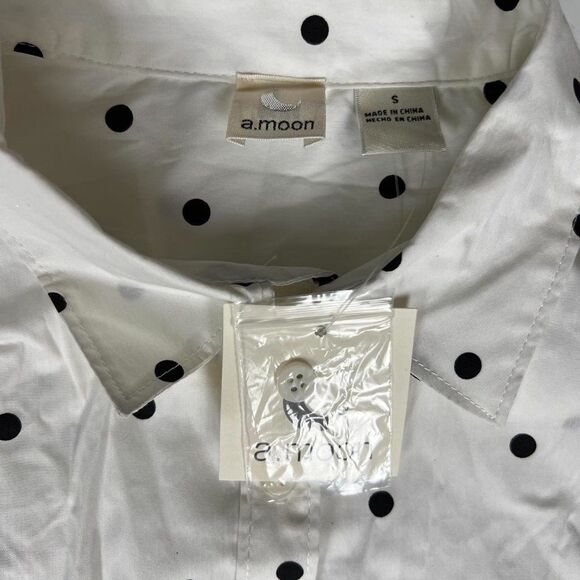 A. Moon Polka Dot Button Down Shirt White Size Small NWT - Picture 5 of 8